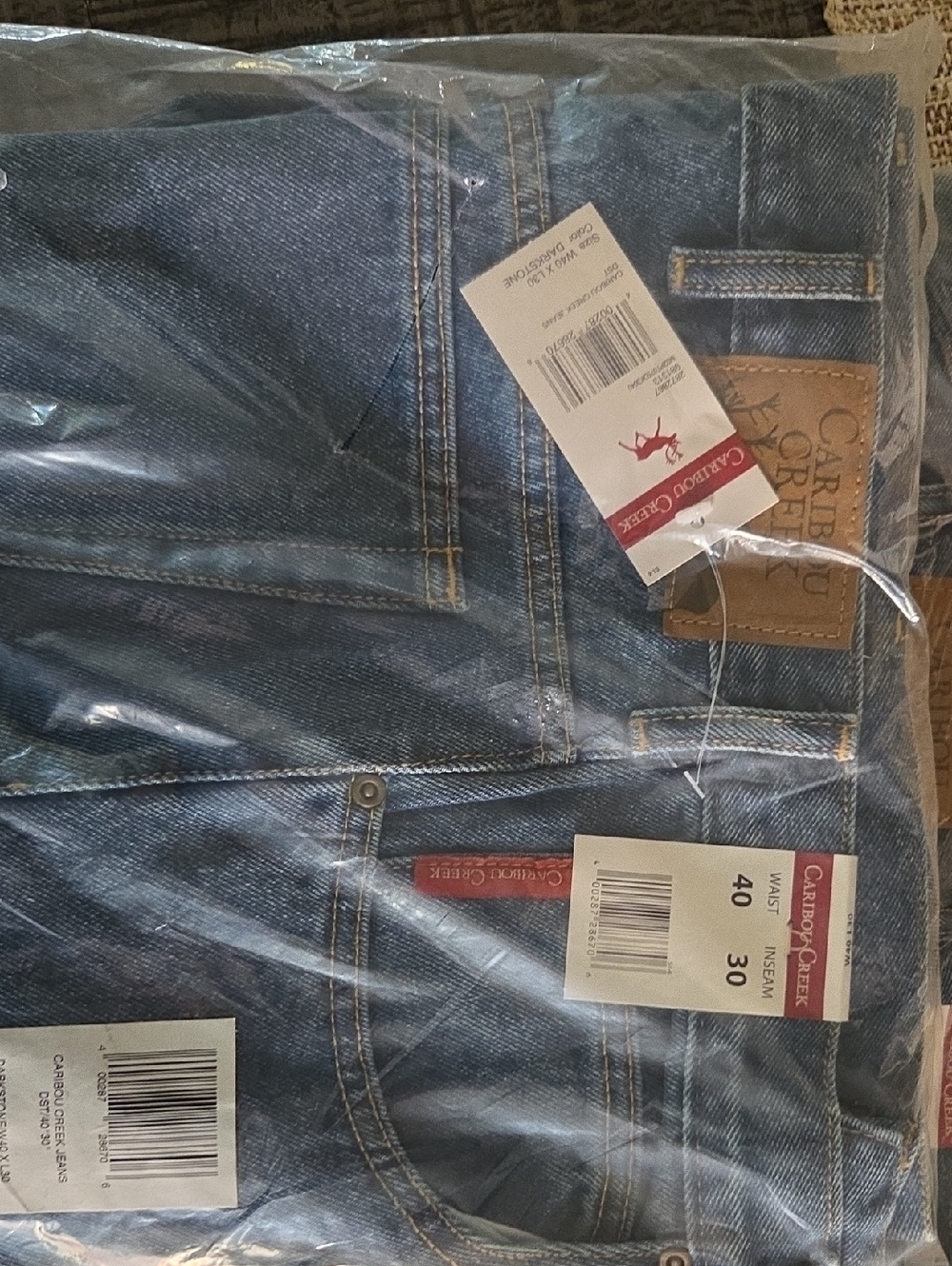 Caribbean Creek Men’s Straight Jeans in Medium Blue with Brown Patch